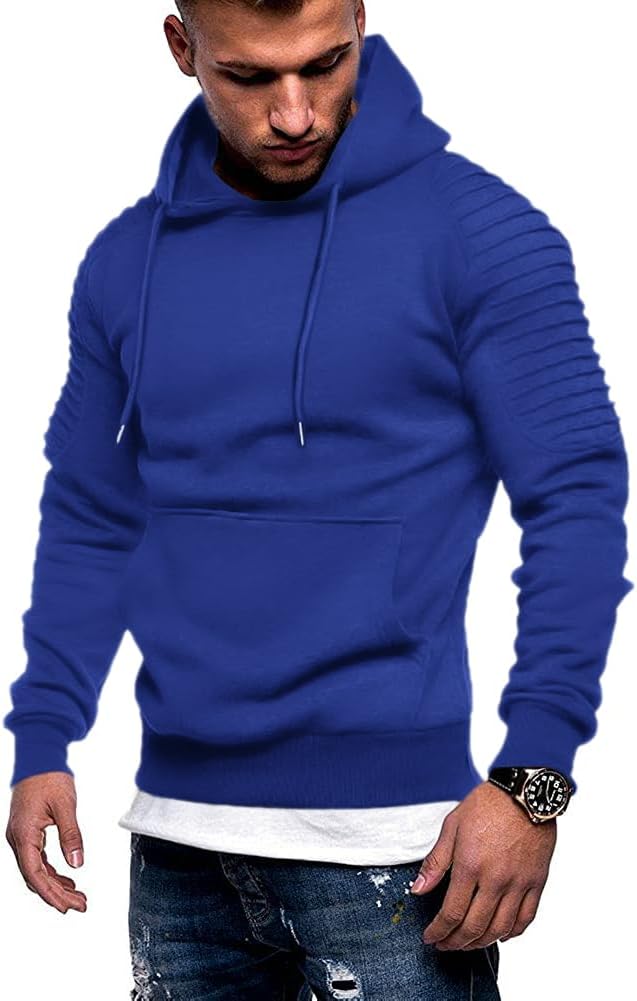 Men's Athletic Pullover Hoodie - Drawstring Hood and Kangaroo Pocket Sweatshirt for Gym Workouts in Fall Winter - Light 