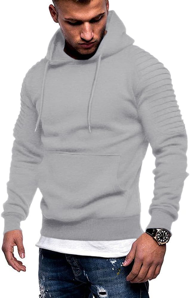 Men's Athletic Pullover Hoodie - Drawstring Hood and Kangaroo Pocket Sweatshirt for Gym Workouts in Fall Winter - Black 