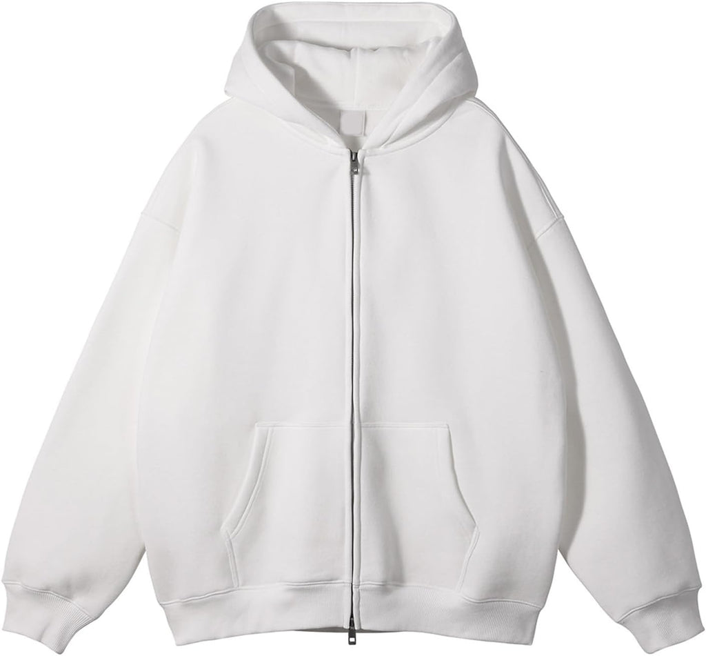 Unisex Oversized Full Zip Hoodie - Heavyweight Washed Cotton Hooded Jacket in Solid Colours for Winter Wear - Medium