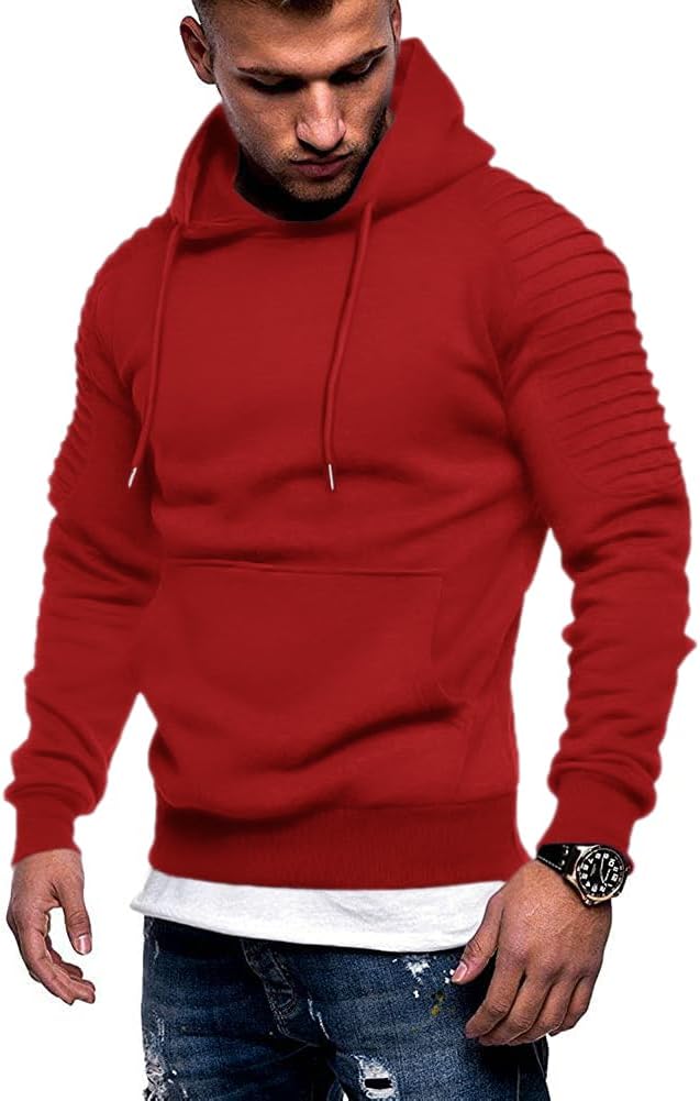 Men's Athletic Pullover Hoodie - Drawstring Hood and Kangaroo Pocket Sweatshirt for Gym Workouts in Fall Winter - Black