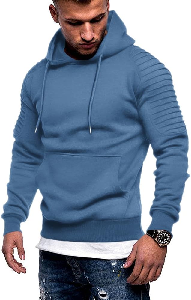 Men's Athletic Pullover Hoodie - Drawstring Hood and Kangaroo Pocket Sweatshirt for Gym Workouts in Fall Winter - Light 