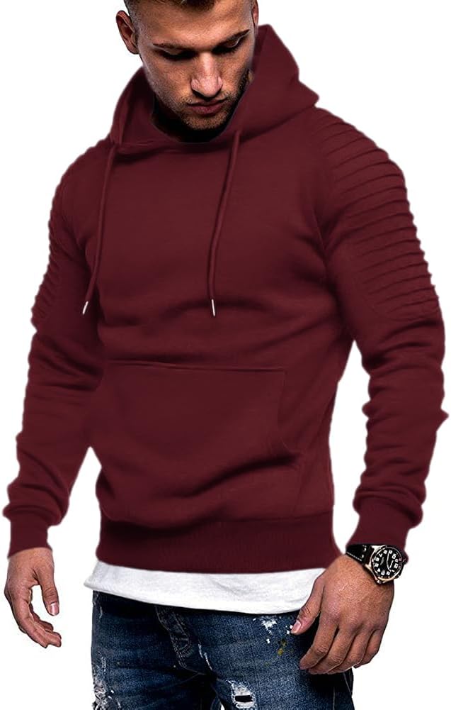 Men's Athletic Pullover Hoodie - Drawstring Hood and Kangaroo Pocket Sweatshirt for Gym Workouts in Fall Winter - Light 