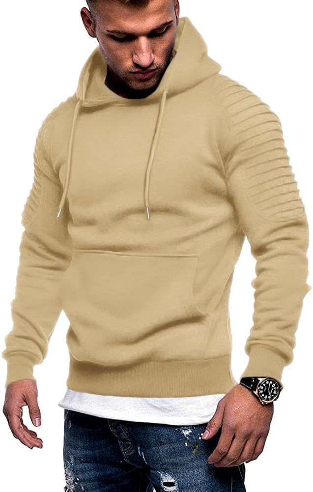 Men's Athletic Pullover Hoodie - Drawstring Hood and Kangaroo Pocket Sweatshirt for Gym Workouts in Fall Winter - Light 