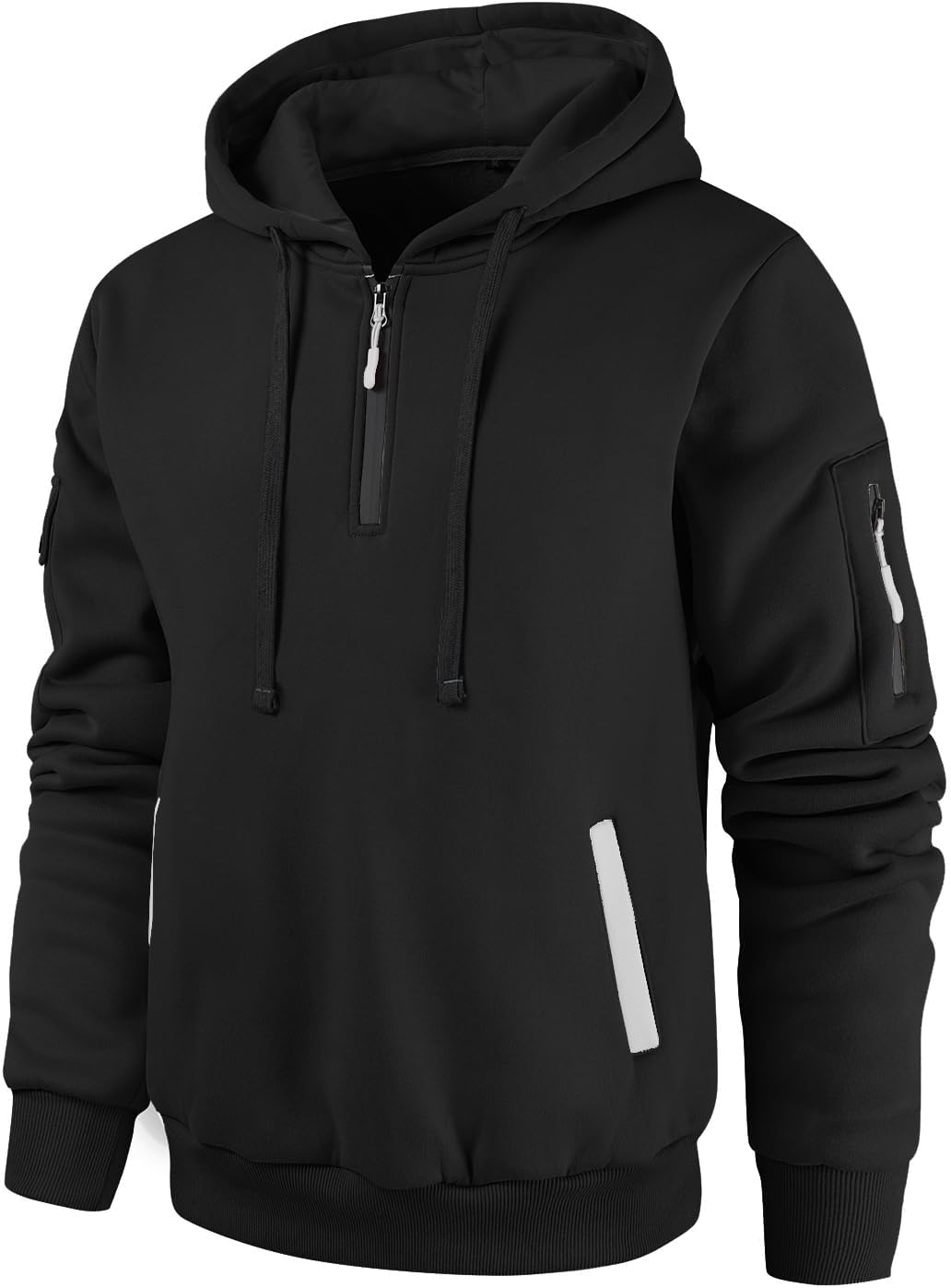 Men's Quarter Zip Pullover Hoodie - Long Sleeve Casual Hooded Sweatshirt with Kangaroo Pocket for Daily Wear - Medium