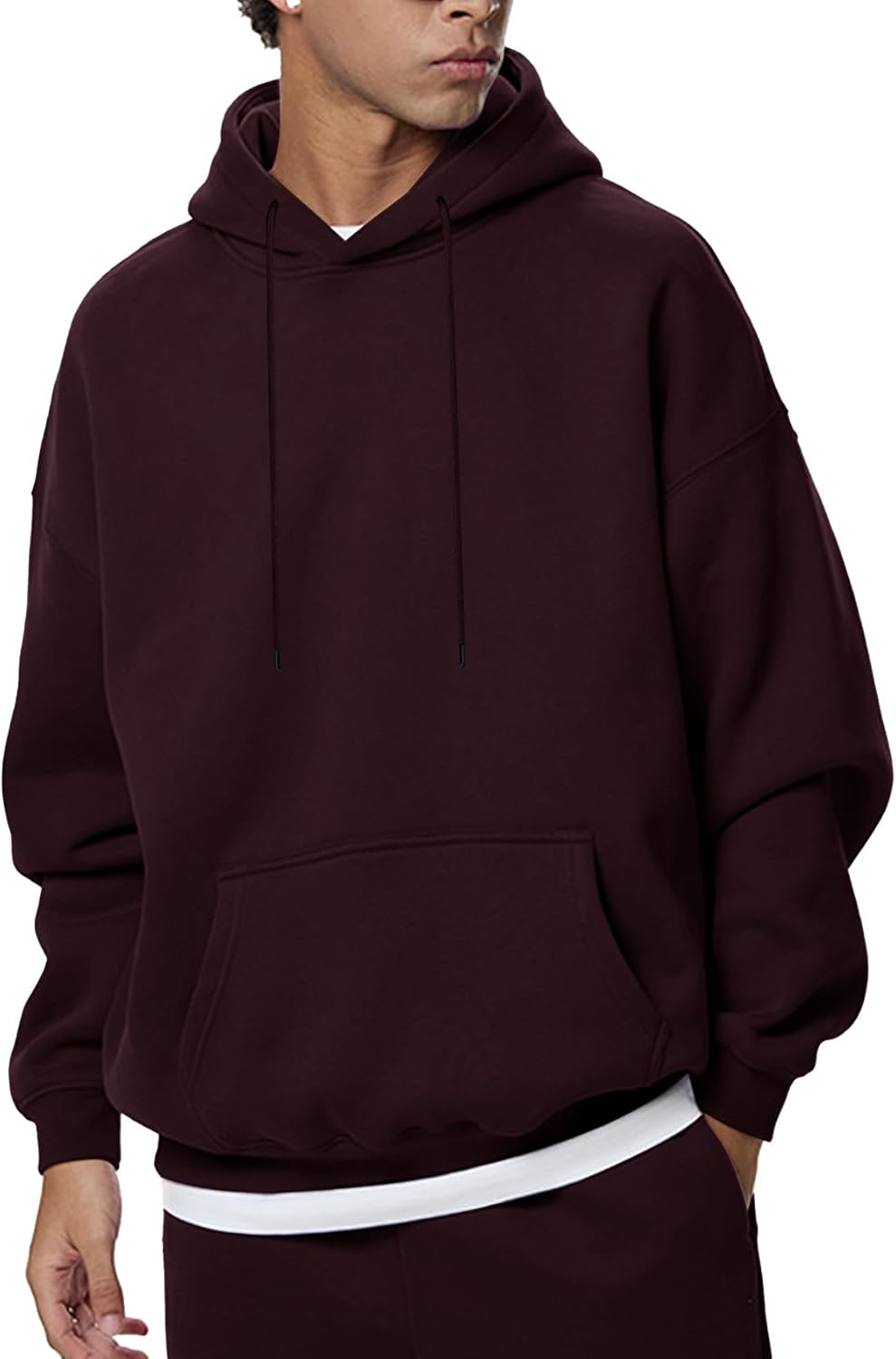 Men's Oversized Fleece Hoodie - Drop Shoulder Streetwear Pullover Sweatshirt with Drawstring Hood for Winter - Small