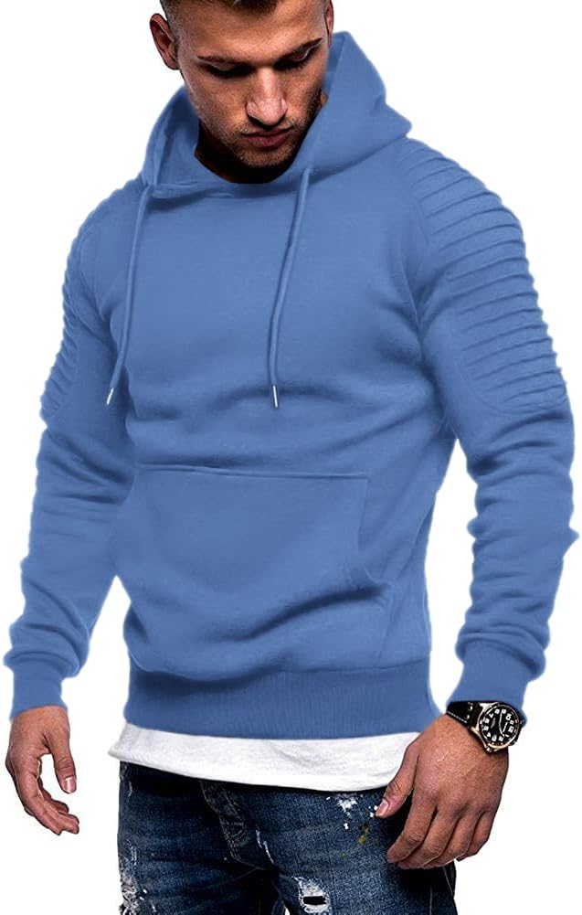 Men's Athletic Pullover Hoodie - Drawstring Hood and Kangaroo Pocket Sweatshirt for Gym Workouts in Fall Winter - Black