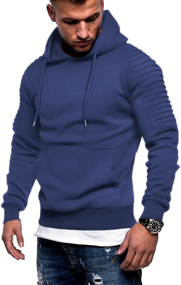 Men's Athletic Pullover Hoodie - Drawstring Hood and Kangaroo Pocket Sweatshirt for Gym Workouts in Fall Winter - Light 