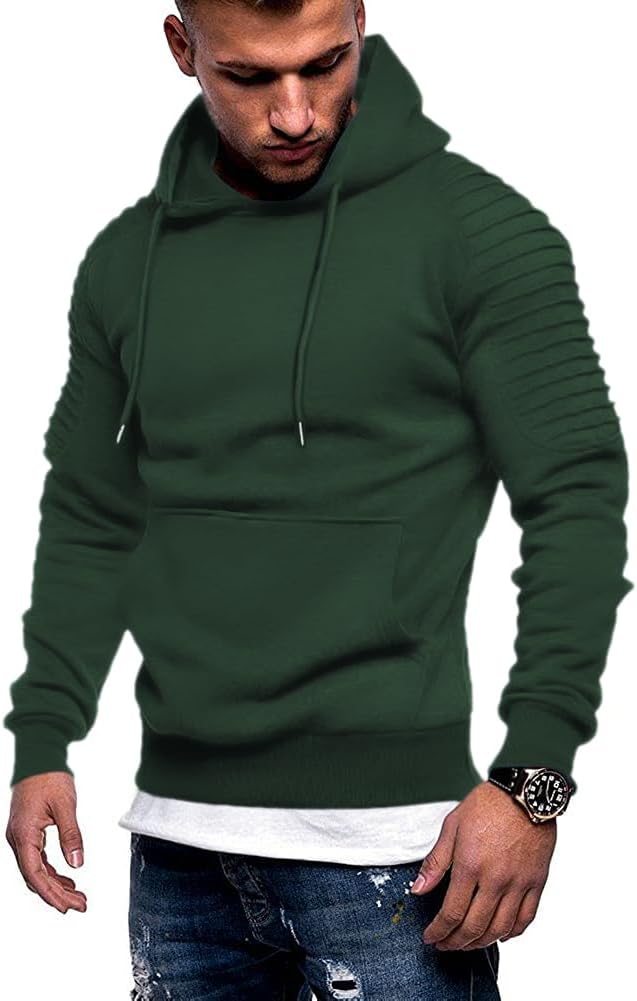 Men's Athletic Pullover Hoodie - Drawstring Hood and Kangaroo Pocket Sweatshirt for Gym Workouts in Fall Winter - Light 