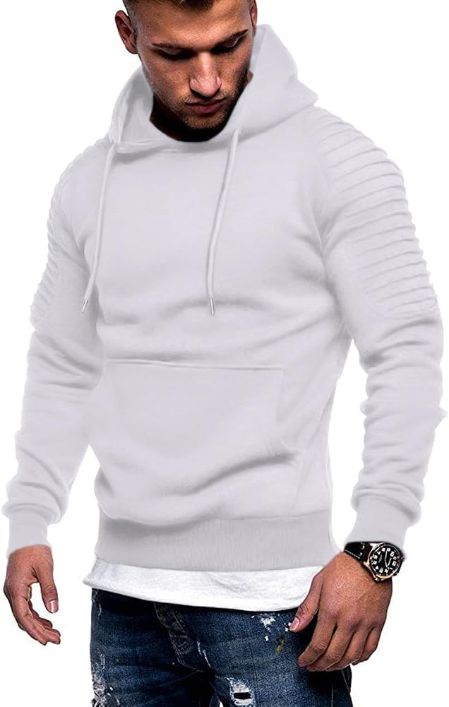Men's Athletic Pullover Hoodie - Drawstring Hood and Kangaroo Pocket Sweatshirt for Gym Workouts in Fall Winter - Black 