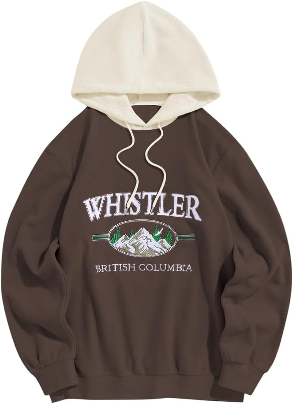 Men's Letter Graphic Fleece Pullover Hoodie - Mountain Embroidery and Loose Fit with Adjustable Drawstring Hood - Medium