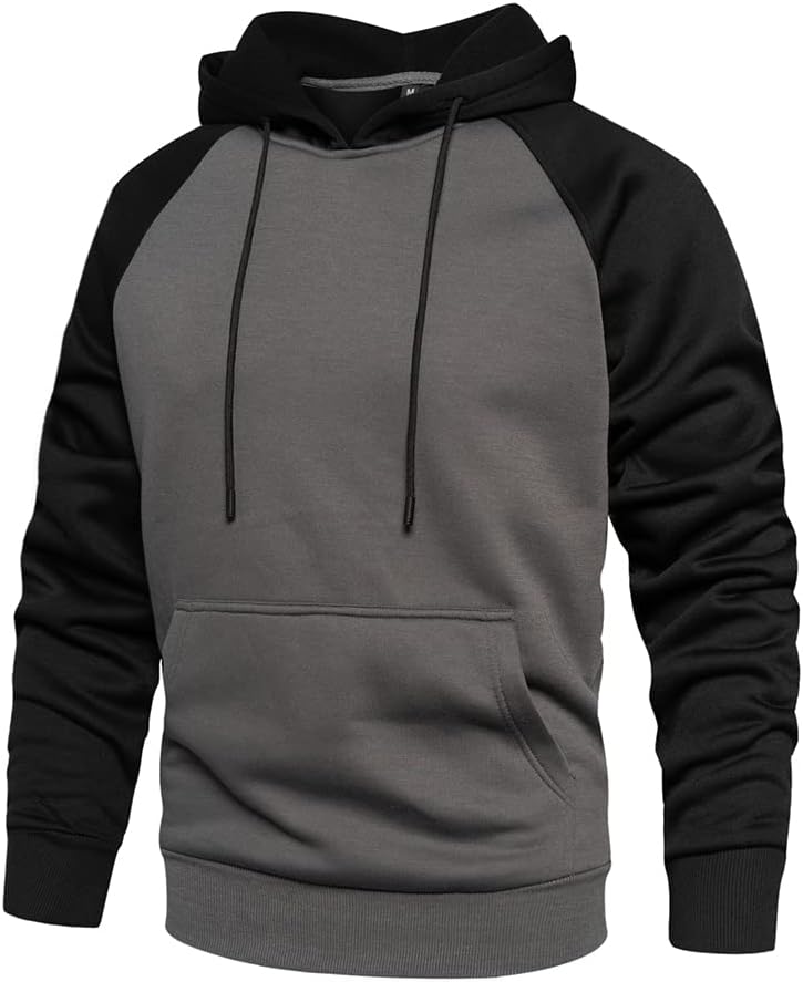 Men's Fleece Blend Pullover Hoodie - Long Sleeve Hooded Sweatshirt with Kangaroo Pockets for Casual Wear - Large