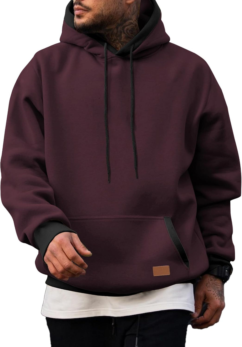 Men's Cotton Fleece Pullover Hoodie - Drawstring Hood, Kangaroo Pocket and Oversized Fit for Fall and Winter - Small
