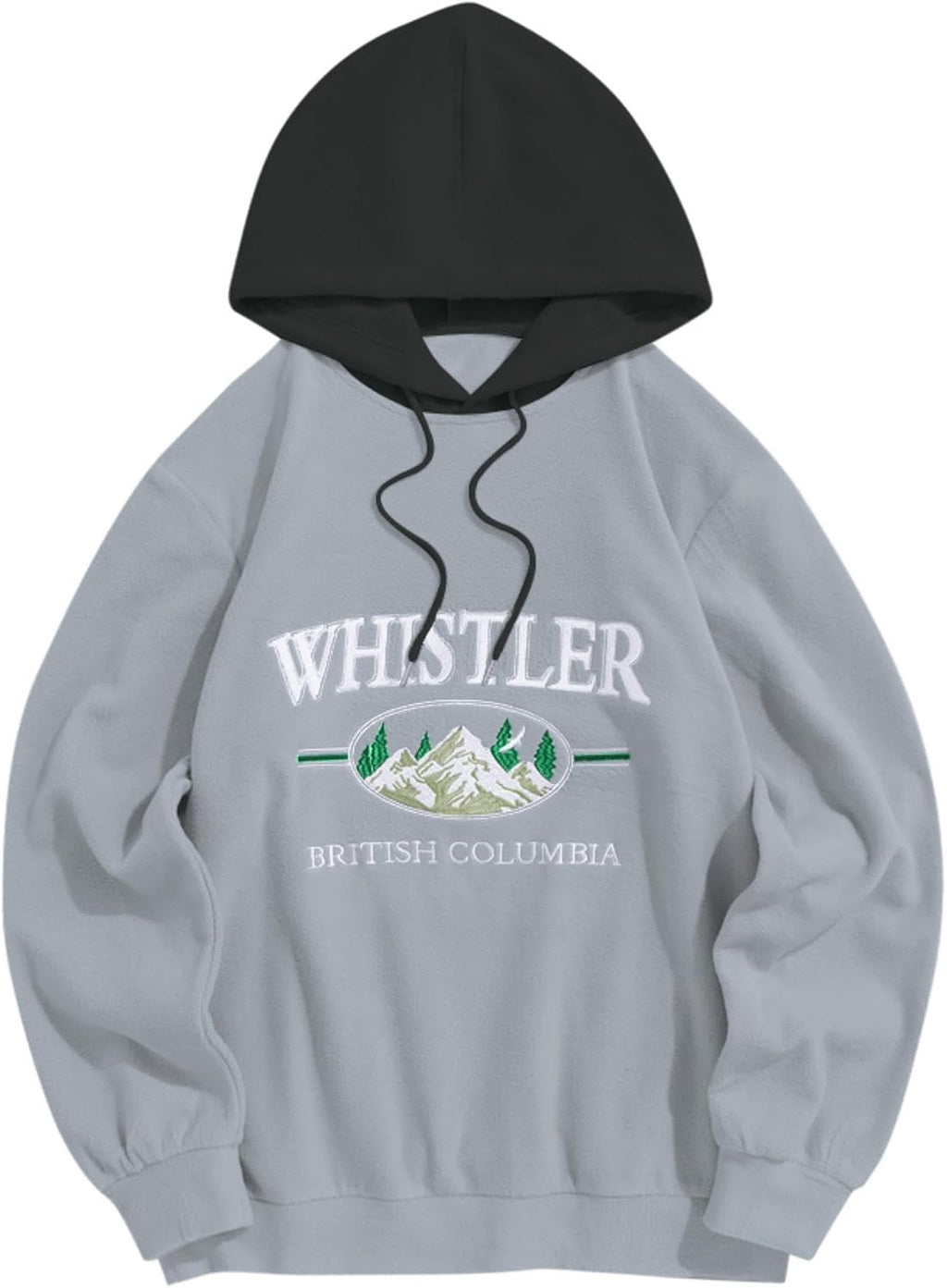 Men's Letter Graphic Fleece Pullover Hoodie - Mountain Embroidery and Loose Fit with Adjustable Drawstring Hood - Small