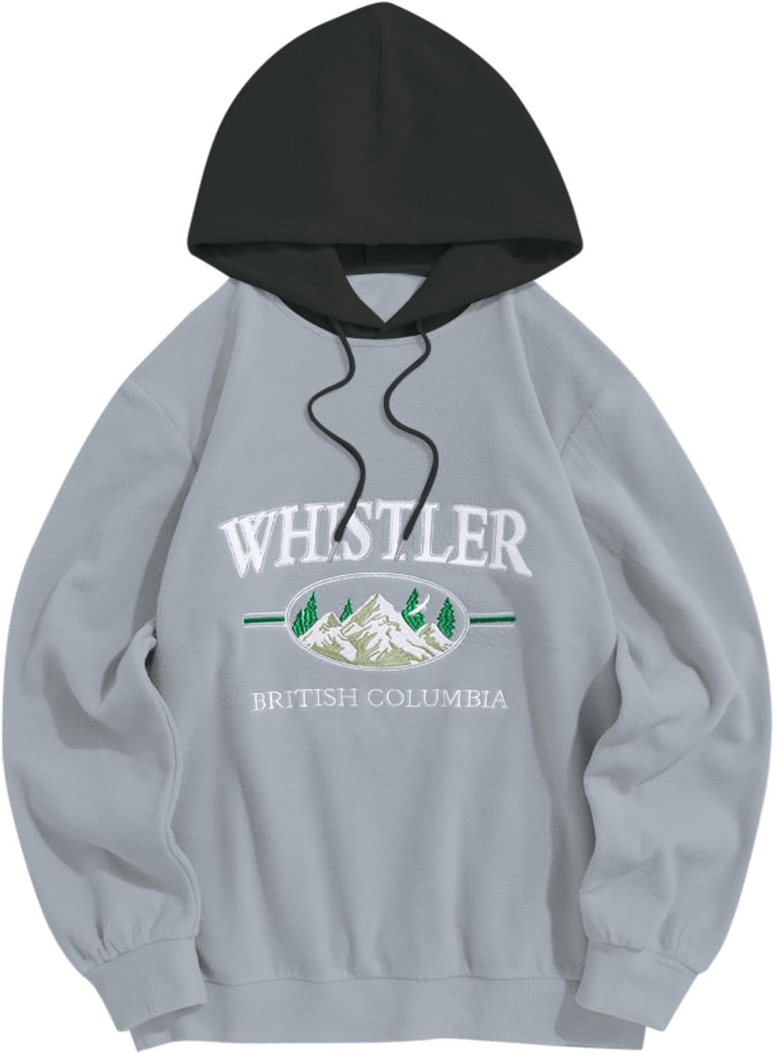 Men's Letter Graphic Fleece Pullover Hoodie - Mountain Embroidery and Loose Fit with Adjustable Drawstring Hood - Small
