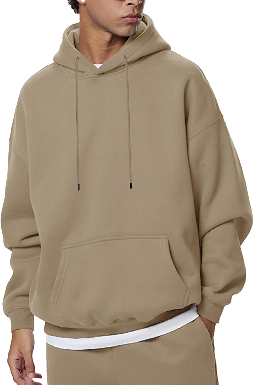 Men's Oversized Fleece Hoodie - Drop Shoulder Streetwear Pullover Sweatshirt with Drawstring Hood for Winter - Small