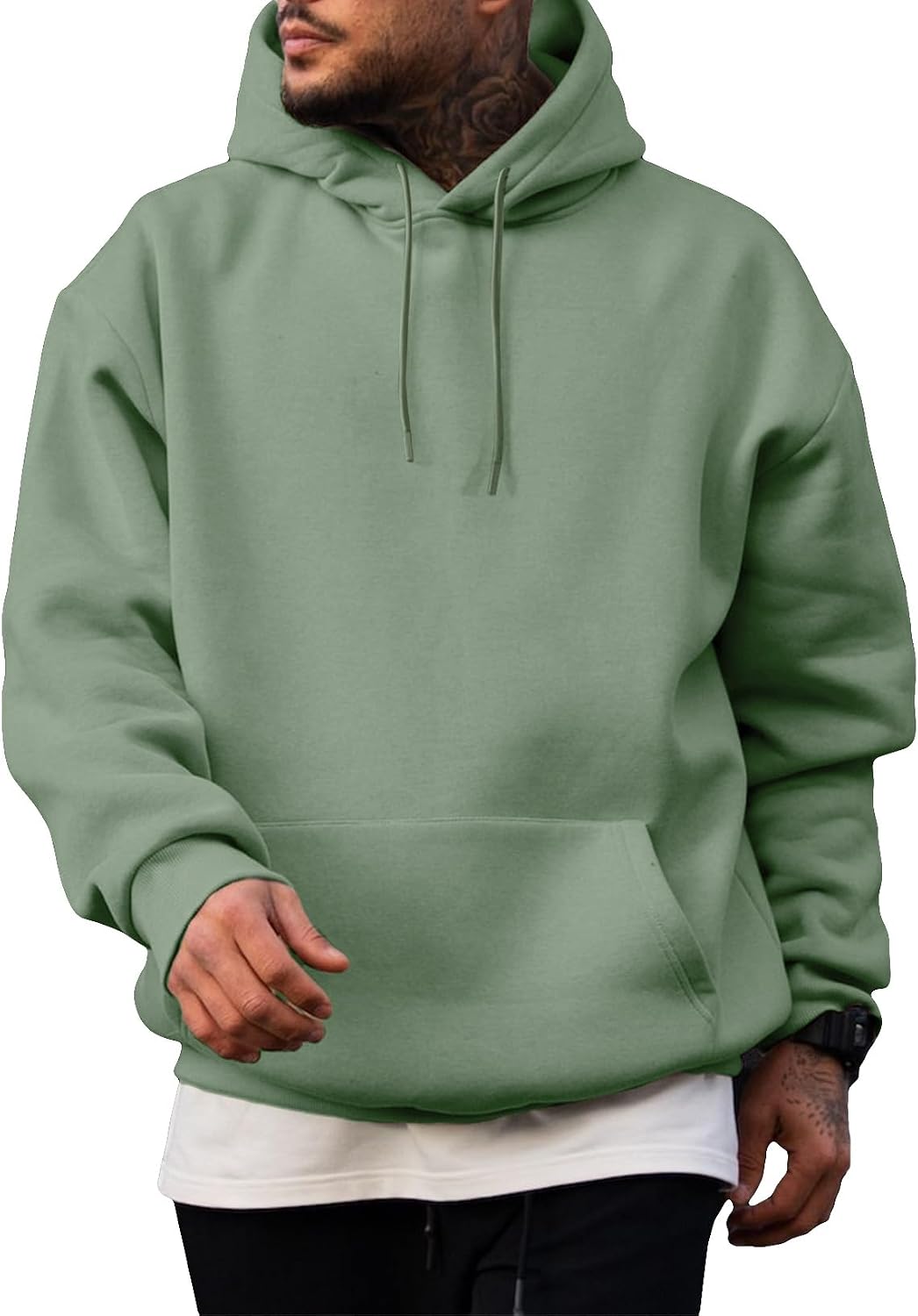 Men's Fleece Lined Oversized Pullover Hoodie - Adjustable Drawstring Hood and Kangaroo Pocket for Cold Weather - Large (