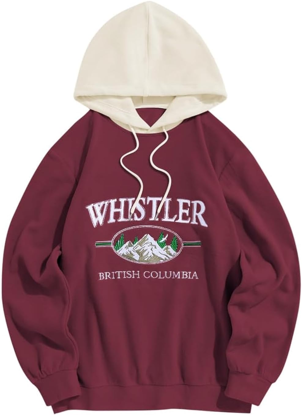Men's Letter Graphic Fleece Pullover Hoodie - Mountain Embroidery and Loose Fit with Adjustable Drawstring Hood - Medium