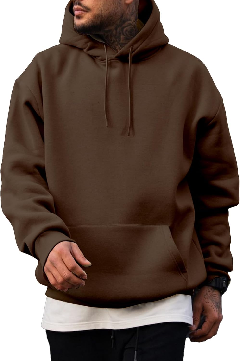 Men's Fleece Lined Oversized Pullover Hoodie - Adjustable Drawstring Hood and Kangaroo Pocket for Cold Weather - Small