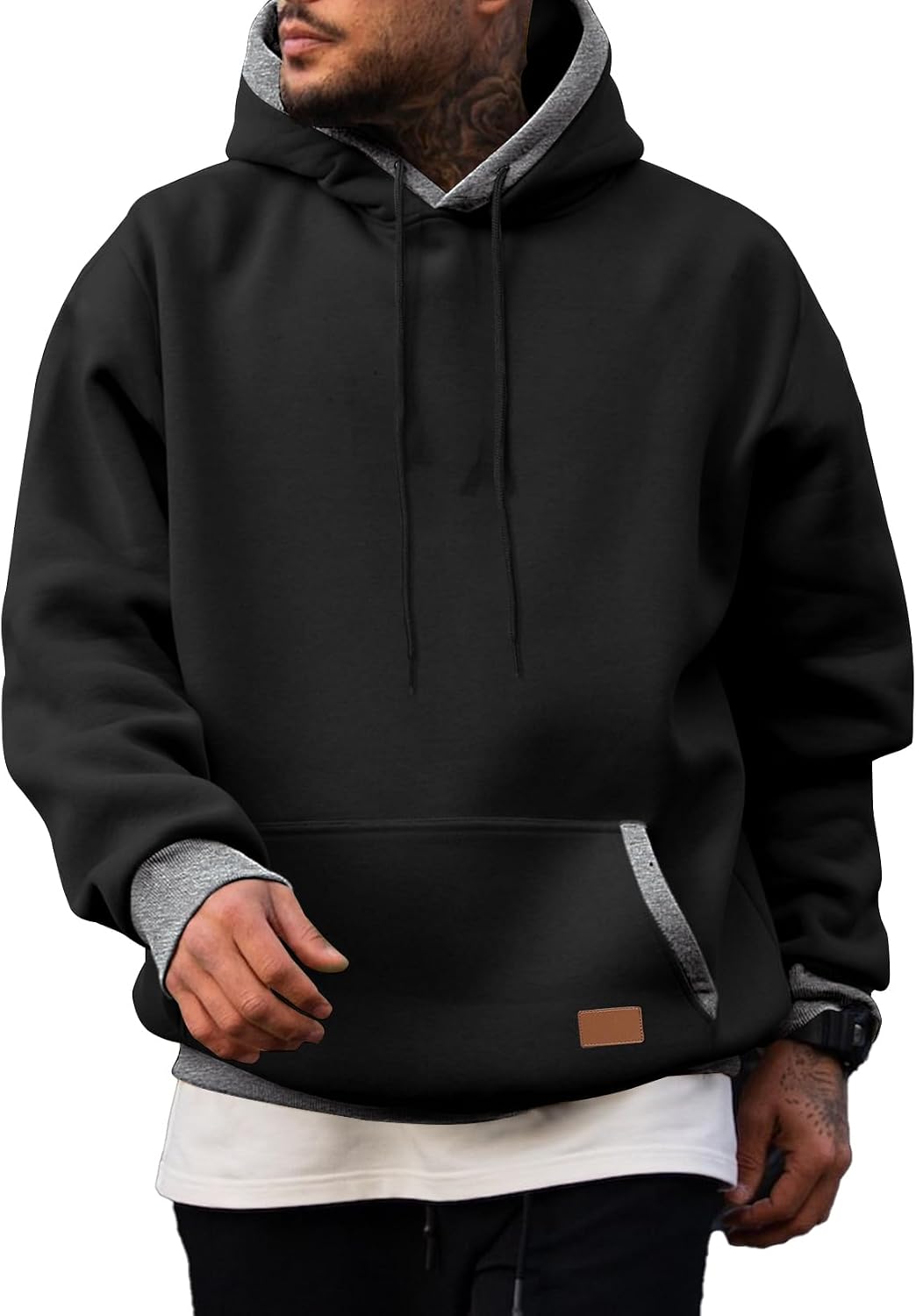 Men's Cotton Fleece Pullover Hoodie - Drawstring Hood, Kangaroo Pocket and Oversized Fit for Fall and Winter - Small