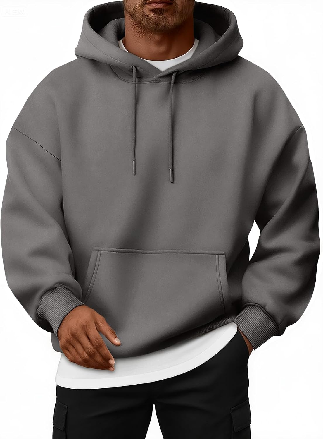Men's Oversized Fleece Lined Pullover Hoodie - Drawstring Hood and Front Pocket for Gym Workouts and Winter - Small