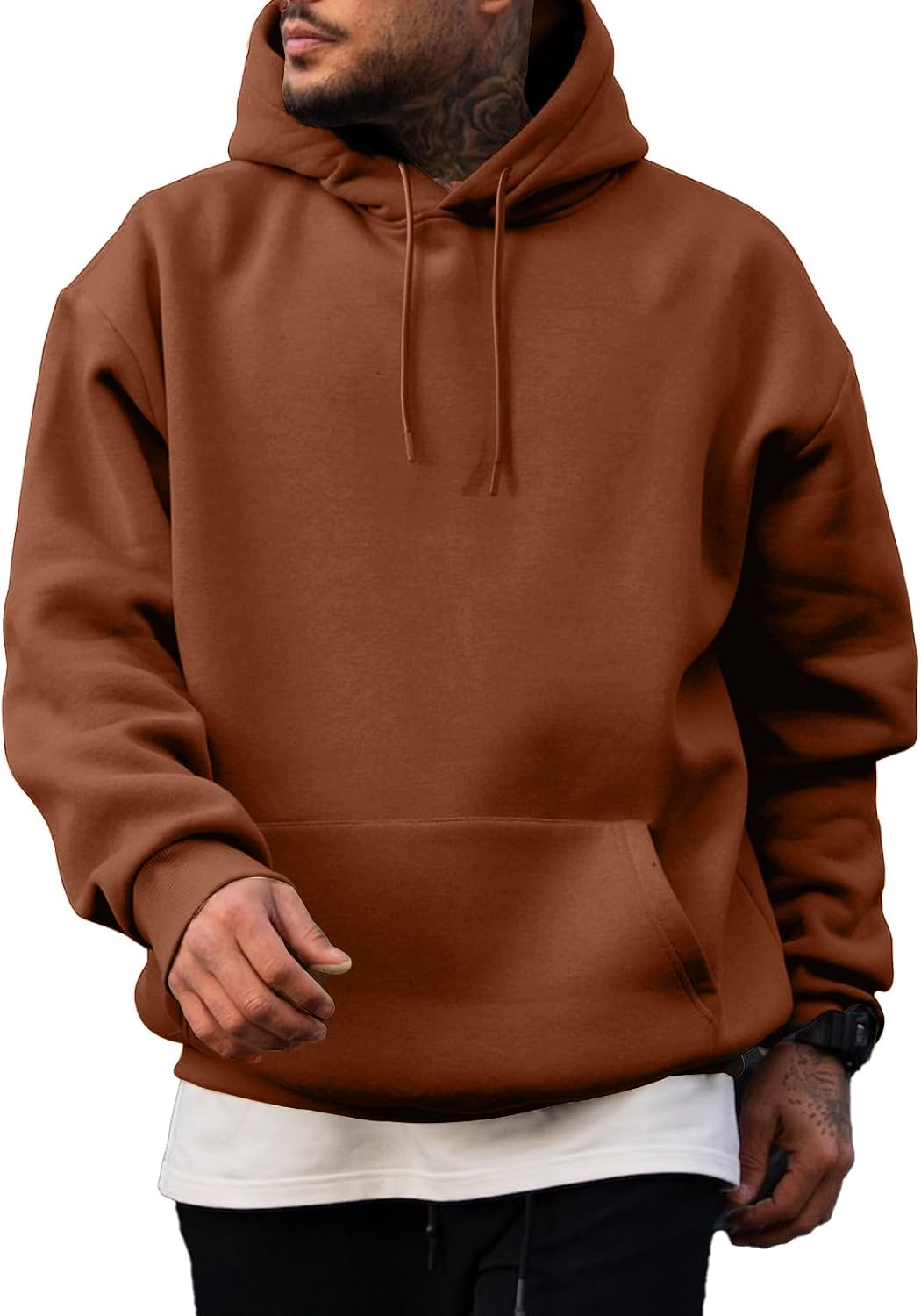 Men's Fleece Lined Oversized Pullover Hoodie - Adjustable Drawstring Hood and Kangaroo Pocket for Cold Weather - Small (