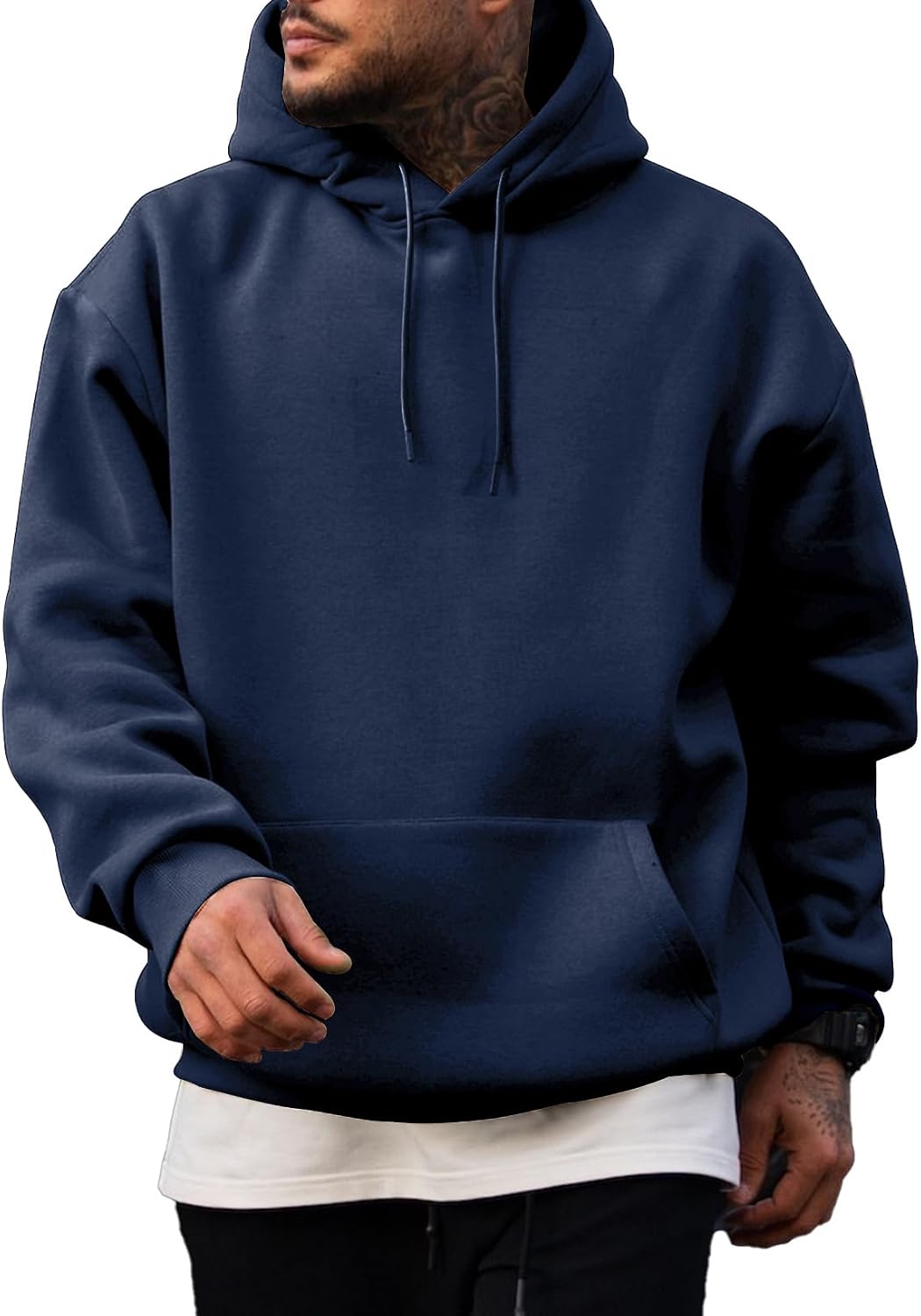 Men's Fleece Lined Oversized Pullover Hoodie - Adjustable Drawstring Hood and Kangaroo Pocket for Cold Weather - Medium