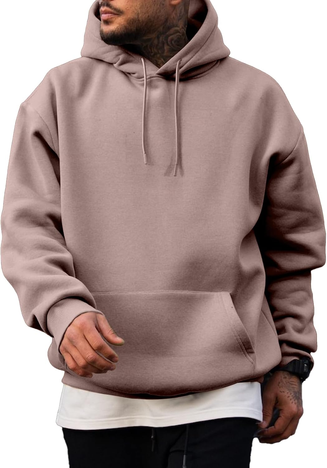 Men's Fleece Lined Oversized Pullover Hoodie - Adjustable Drawstring Hood and Kangaroo Pocket for Cold Weather - Small