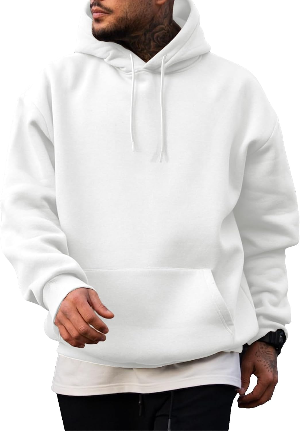 Men's Fleece Lined Oversized Pullover Hoodie - Adjustable Drawstring Hood and Kangaroo Pocket for Cold Weather - Small