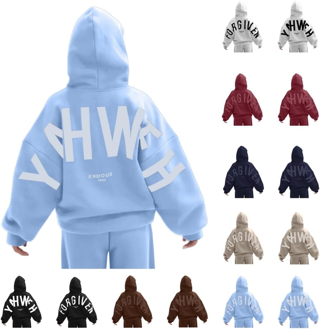 Unisex Letter Print Oversized Hoodie - Long Sleeve Pullover Hooded Sweatshirt with Front Pocket for Everyday - Medium