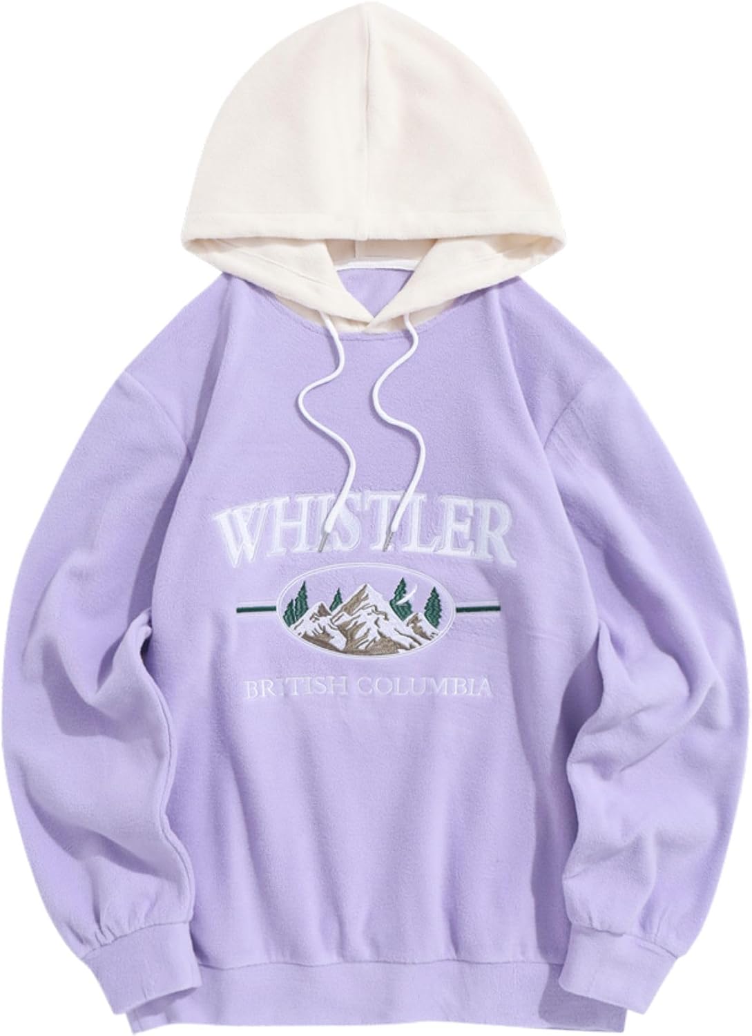 Men's Letter Graphic Fleece Pullover Hoodie - Mountain Embroidery and Loose Fit with Adjustable Drawstring Hood - Medium