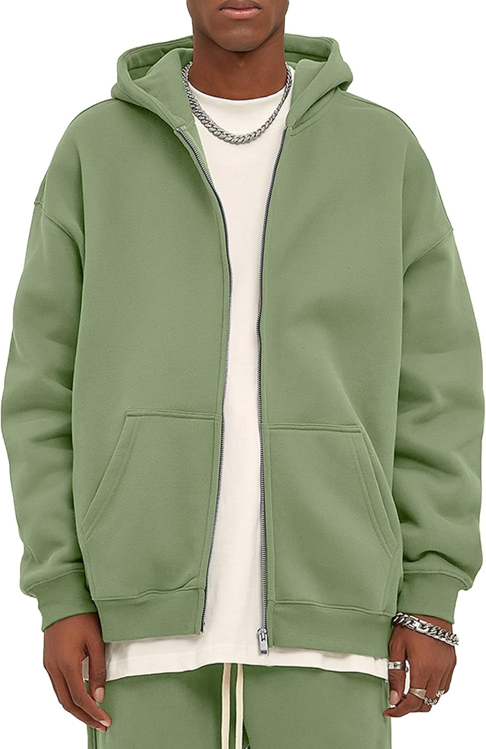 Men's Oversized Zip Up Fleece Hoodie - Drop Shoulder Baggy Sweatshirt with Kangaroo Pockets for Streetwear - Small