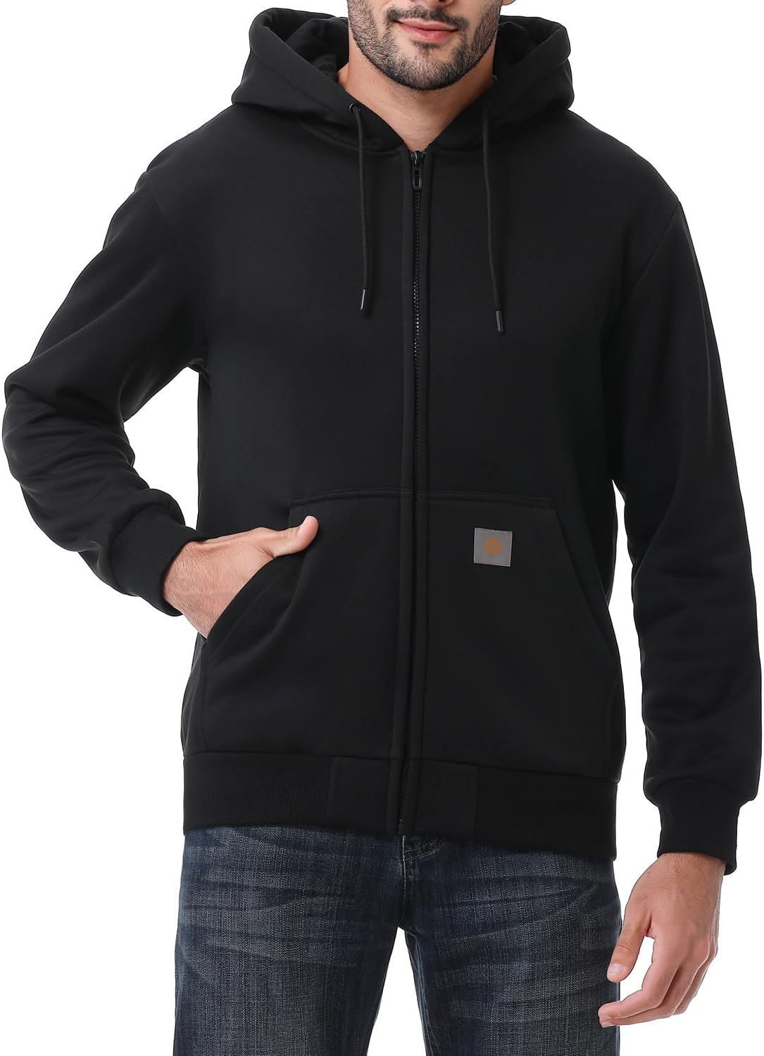 Men's Heavyweight Full Zip Fleece Lined Hoodie - Loose Fit Hooded Sweatshirt for Cold Weather and Outdoor Days - Wine Re