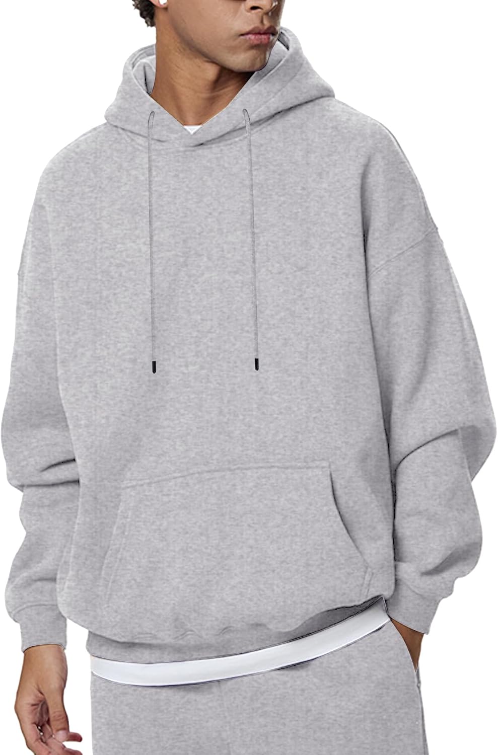 Men's Oversized Fleece Hoodie - Drop Shoulder Streetwear Pullover Sweatshirt with Drawstring Hood for Winter - Small