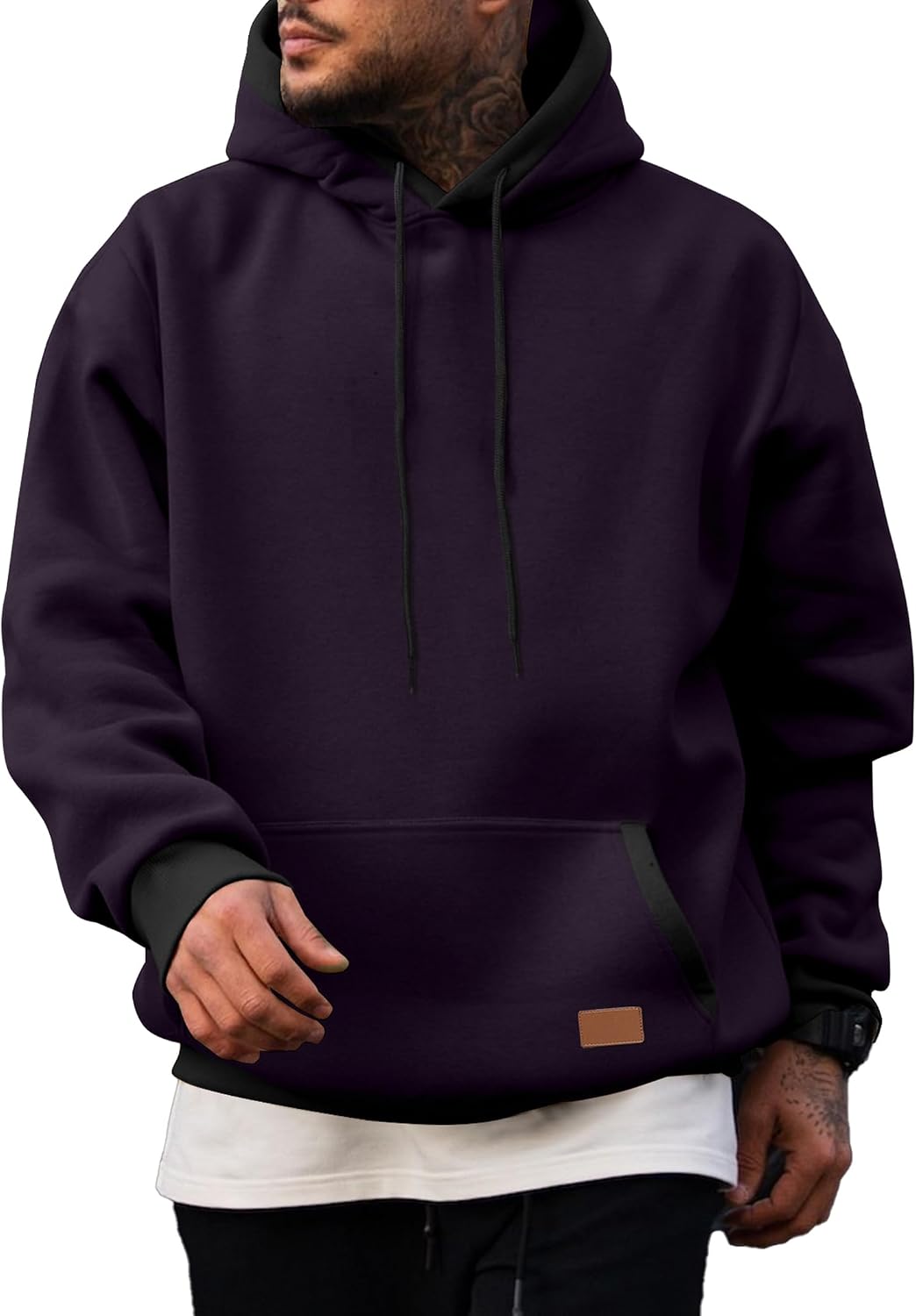 Men's Cotton Fleece Pullover Hoodie - Drawstring Hood, Kangaroo Pocket and Oversized Fit for Fall and Winter - Medium