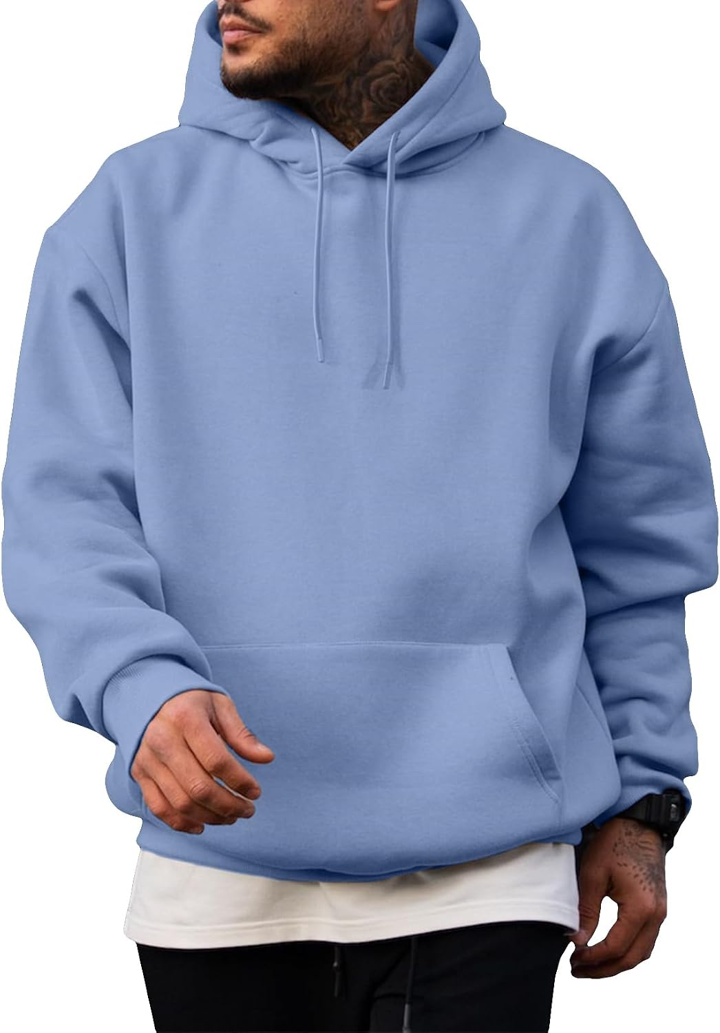 Men's Fleece Lined Oversized Pullover Hoodie - Adjustable Drawstring Hood and Kangaroo Pocket for Cold Weather - Small (