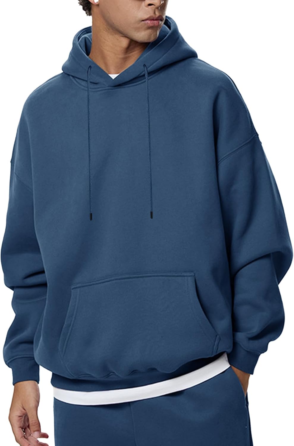 Men's Oversized Fleece Hoodie - Drop Shoulder Streetwear Pullover Sweatshirt with Drawstring Hood for Winter - Small