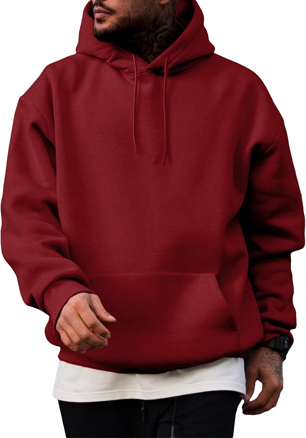 Men's Fleece Lined Oversized Pullover Hoodie - Adjustable Drawstring Hood and Kangaroo Pocket for Cold Weather - XX-Larg