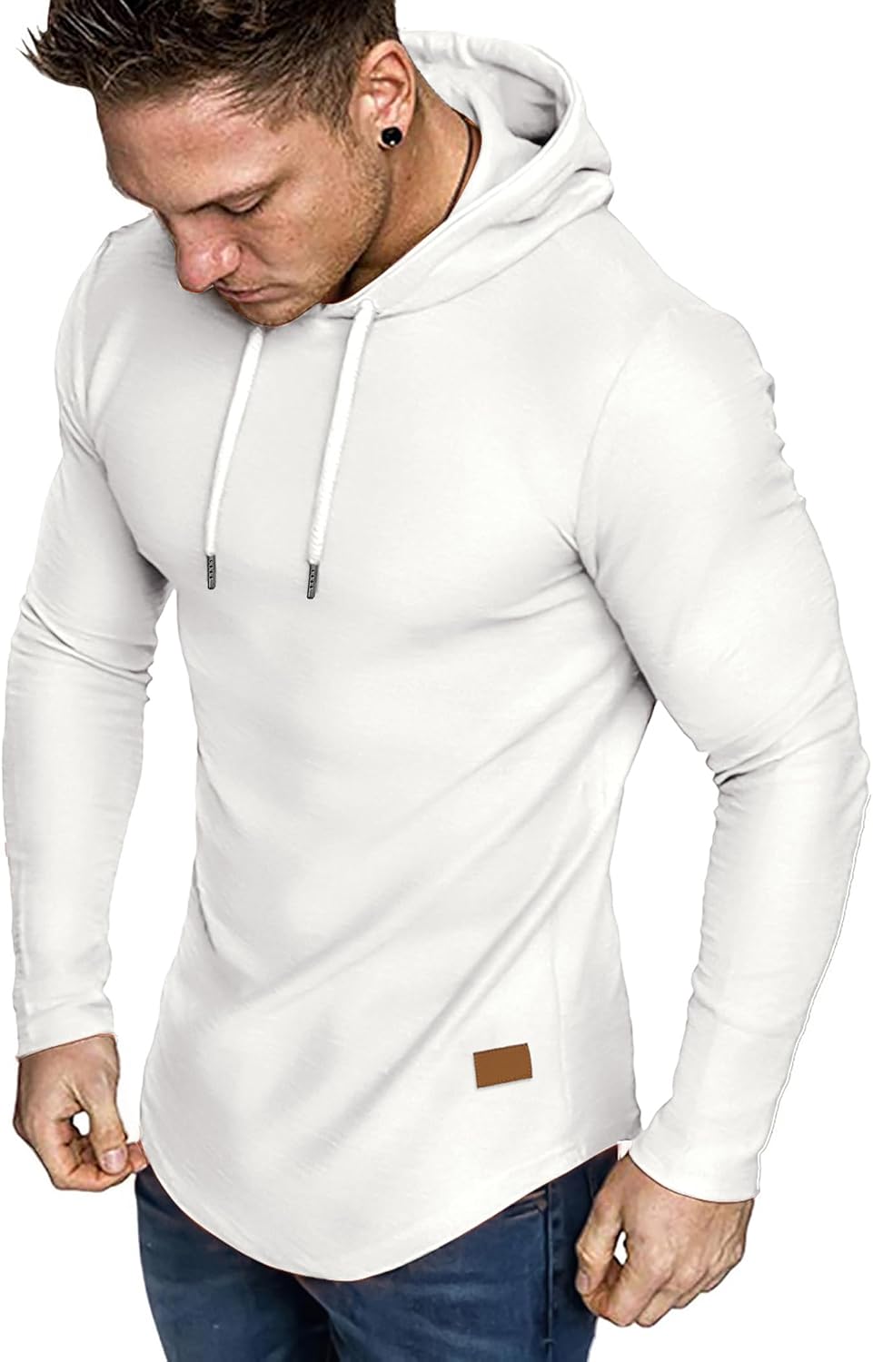Men's Fleece Longline Athletic Sweatshirt - Lightweight Long Sleeve Muscle Fit Pullover for Gym Workouts - Small