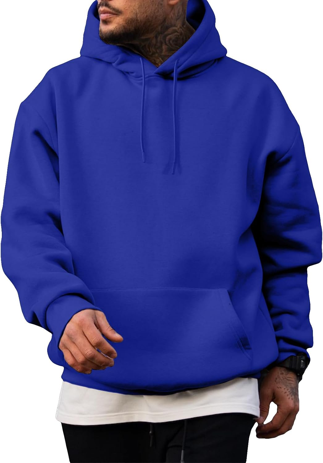 Men's Fleece Lined Oversized Pullover Hoodie - Adjustable Drawstring Hood and Kangaroo Pocket for Cold Weather - Medium
