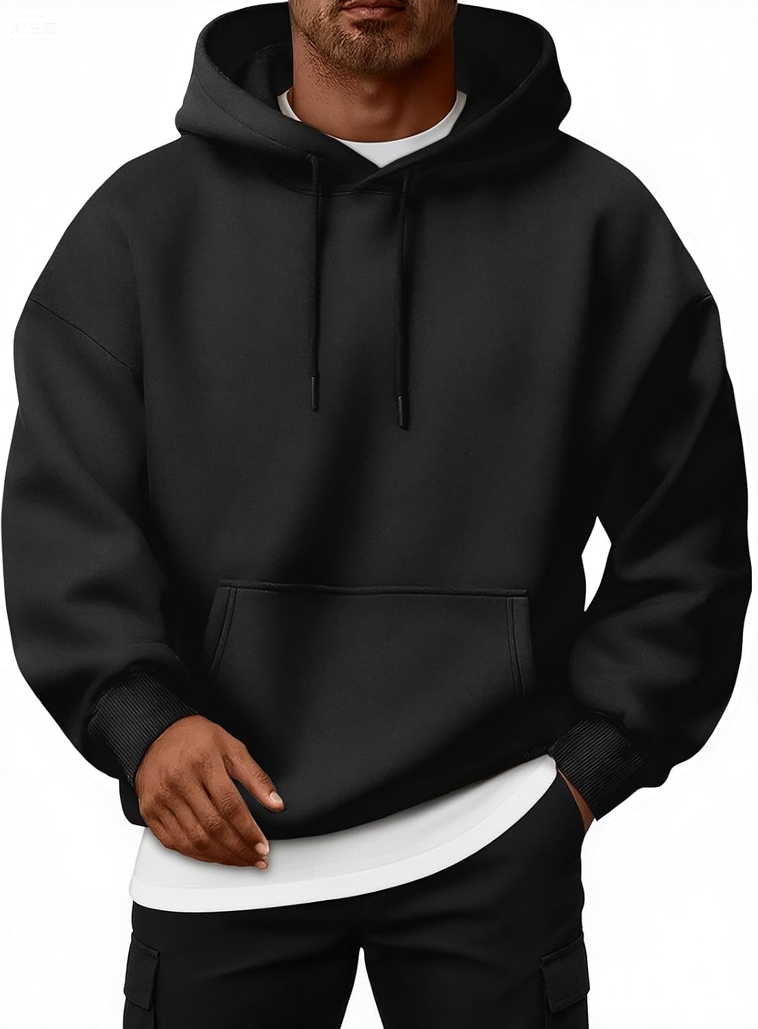 Men's Oversized Fleece Lined Pullover Hoodie - Drawstring Hood and Front Pocket for Gym Workouts and Winter - Small