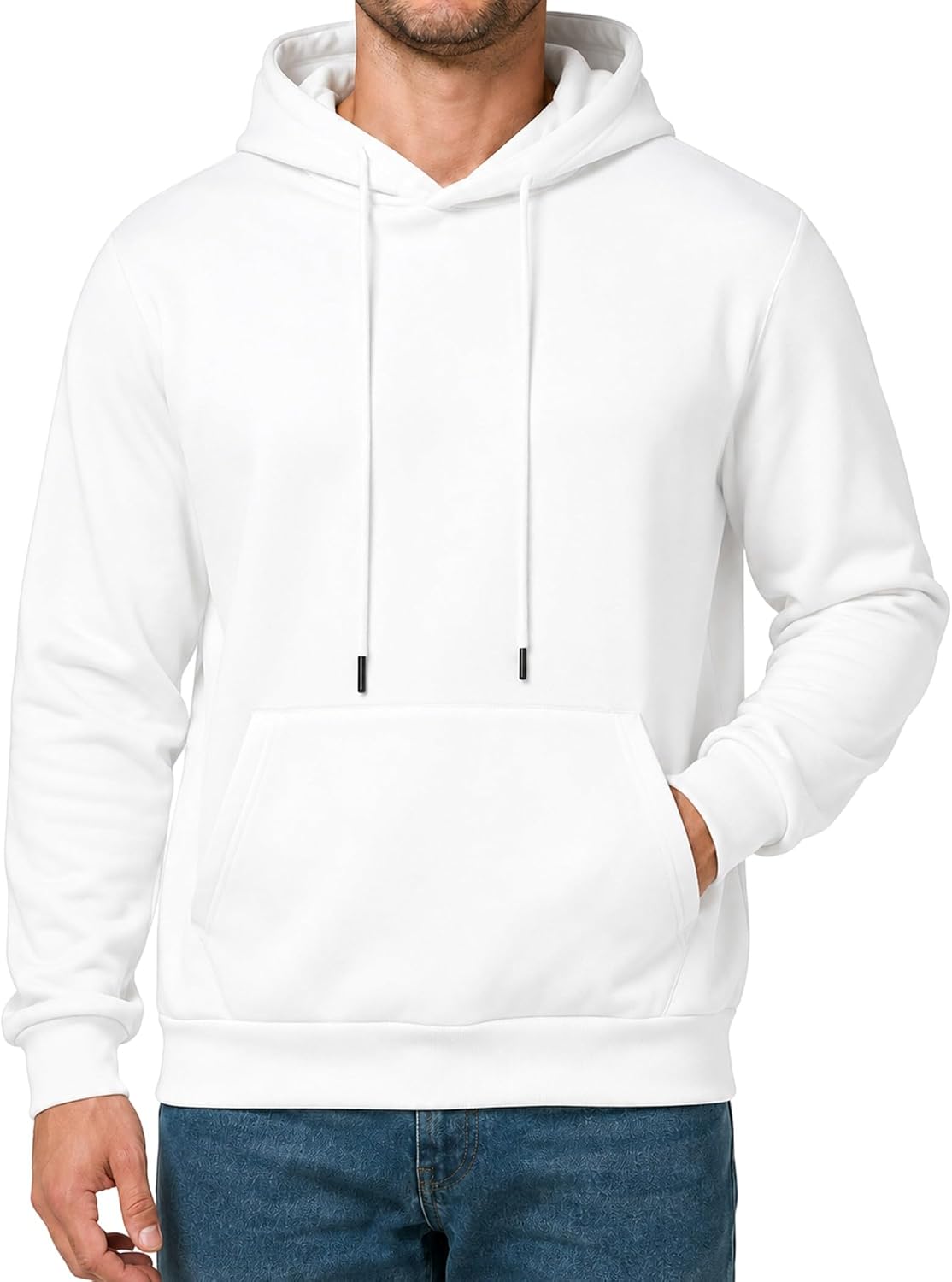 Men's Fleece Lined Pullover Hoodie - Drawstring Hood, Kangaroo Pocket and Ribbed Trim for Gym and Winter Wear - Medium