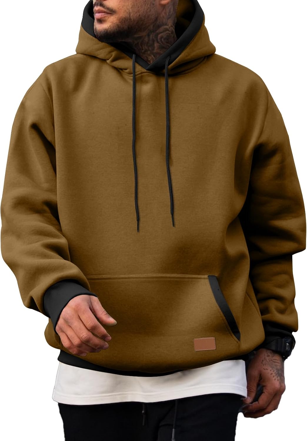 Men's Cotton Fleece Pullover Hoodie - Drawstring Hood, Kangaroo Pocket and Oversized Fit for Fall and Winter - Medium