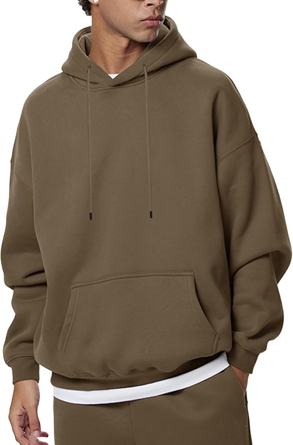Men's Oversized Fleece Hoodie - Drop Shoulder Streetwear Pullover Sweatshirt with Drawstring Hood for Winter - Small
