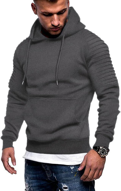 Men's Athletic Pullover Hoodie - Drawstring Hood and Kangaroo Pocket Sweatshirt for Gym Workouts in Fall Winter - Black