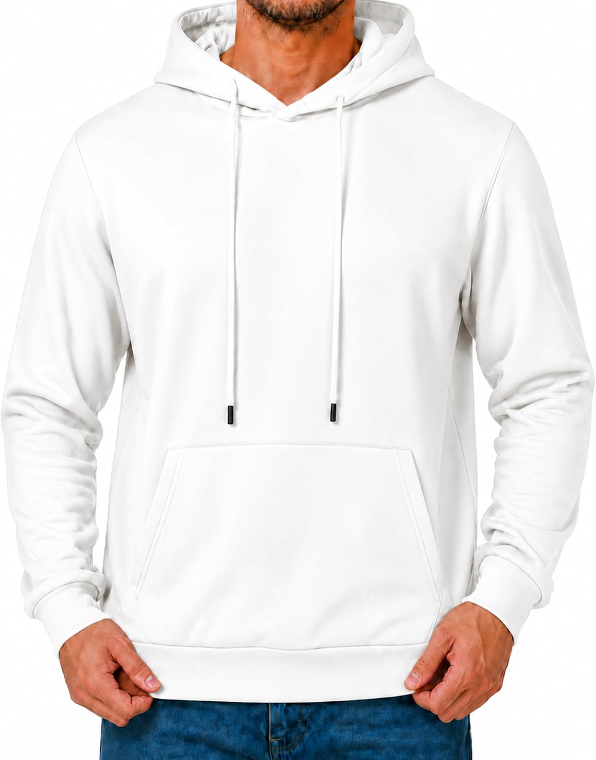 Men's Fleece Pullover Hoodie - Drawstring Hood, Ribbed Cuffs and Kangaroo Pocket for Gym and Fall Winter Wear - Medium