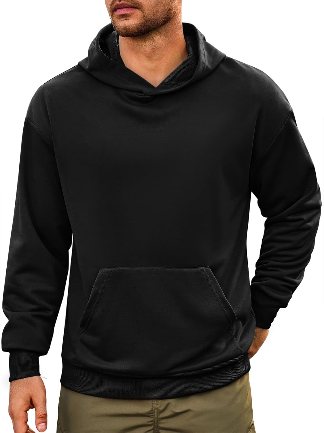 Men's Lightweight Slim Fit Pullover Hoodie - Breathable Solid Colour Sweatshirt with Kanga Pockets for Spring - Medium