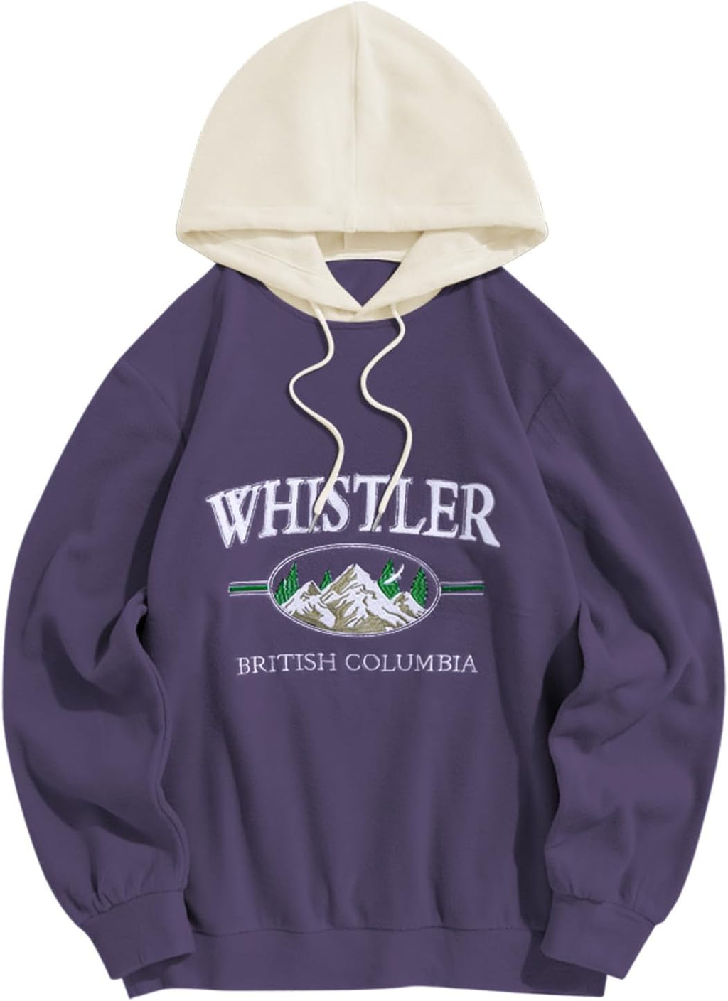 Men's Letter Graphic Fleece Pullover Hoodie - Mountain Embroidery and Loose Fit with Adjustable Drawstring Hood - Small