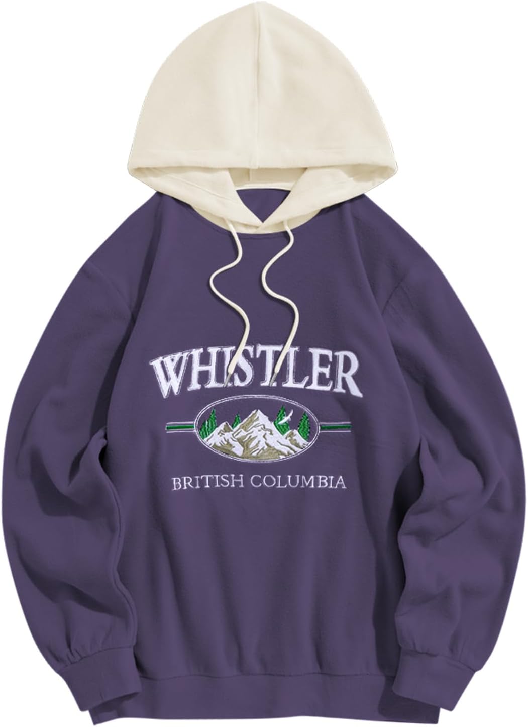 Men's Letter Graphic Fleece Pullover Hoodie - Mountain Embroidery and Loose Fit with Adjustable Drawstring Hood - Small