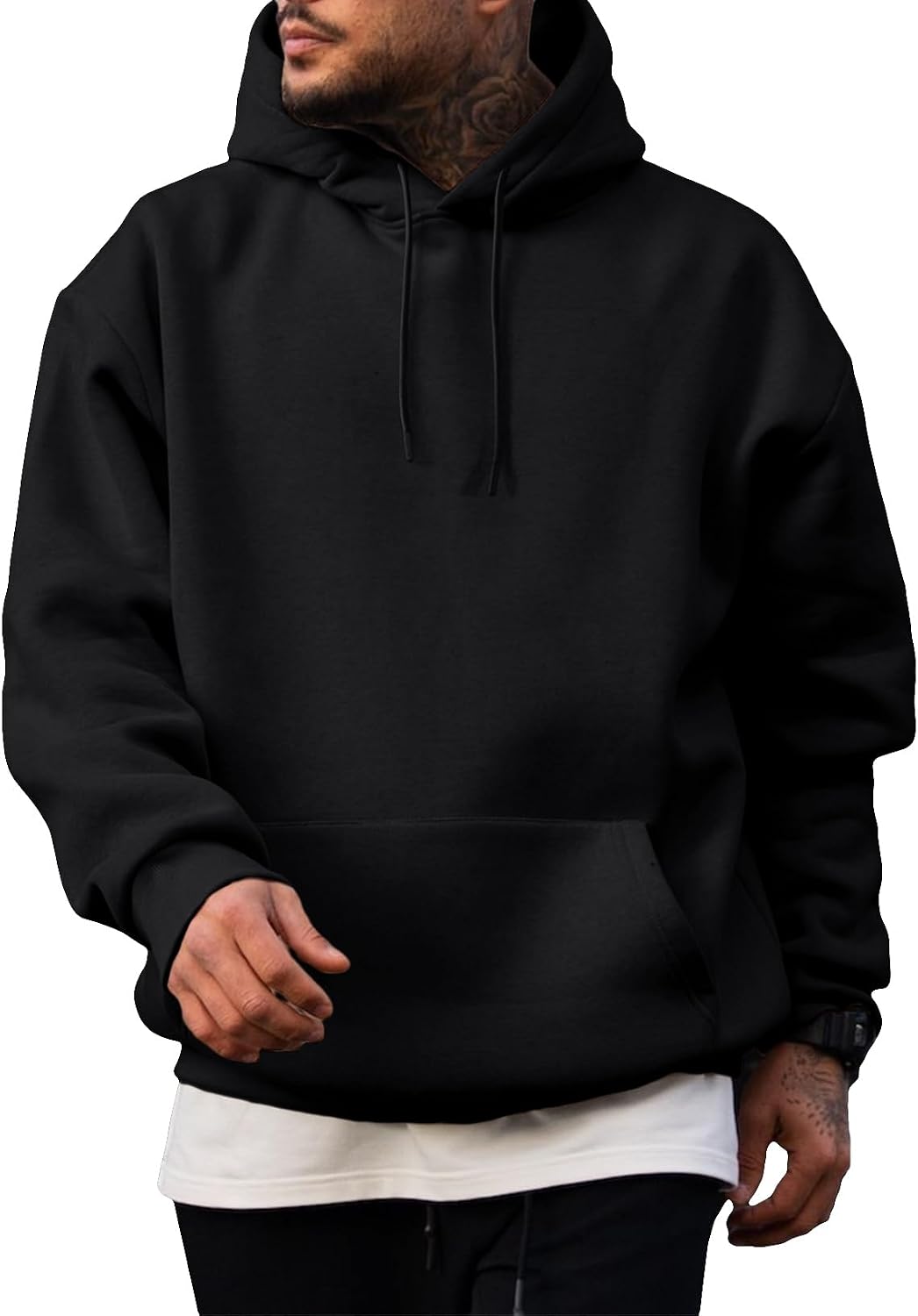 Men's Fleece Lined Oversized Pullover Hoodie - Adjustable Drawstring Hood and Kangaroo Pocket for Cold Weather - Small