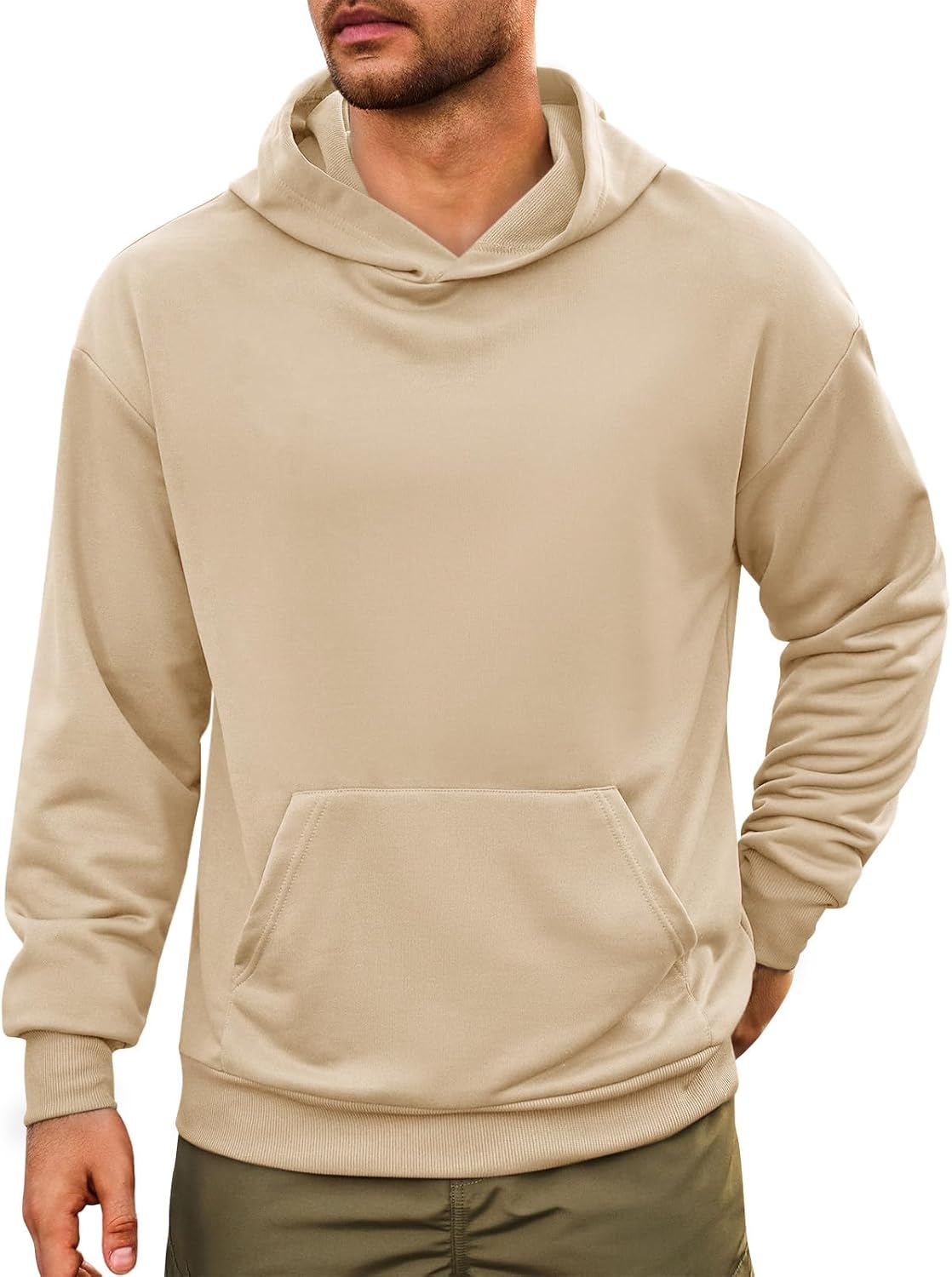 Men's Lightweight Slim Fit Pullover Hoodie - Breathable Solid Colour Sweatshirt with Kanga Pockets for Spring - Medium
